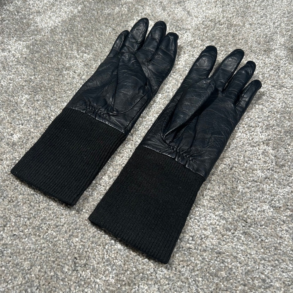 Fownes Black Genuine Leather Gloves with Ribbed Knit Cuffs Size 7.5 - Picture 4 of 6